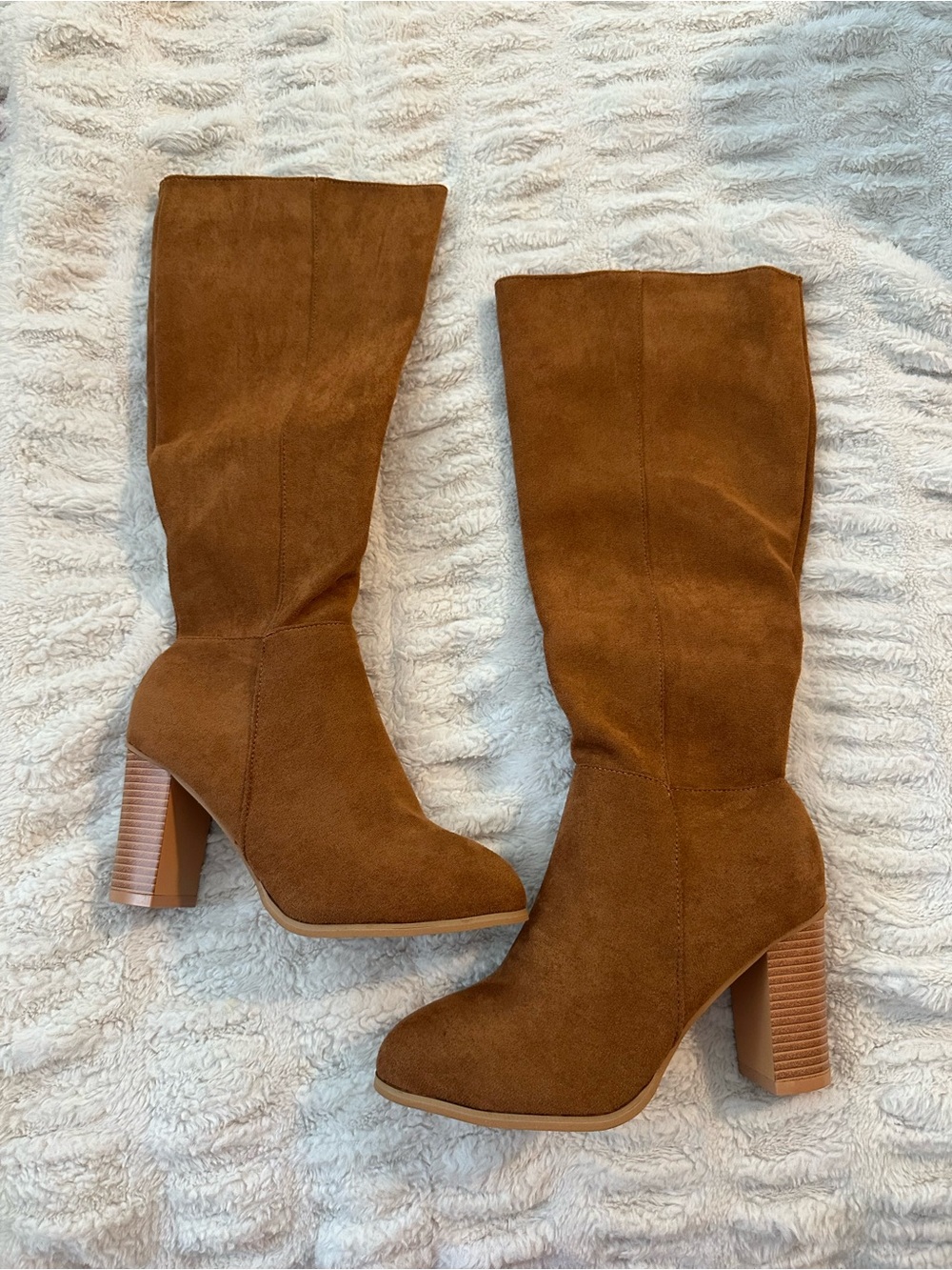 Women’s Tall Suede Block Heel Boots in Chestnut Brown